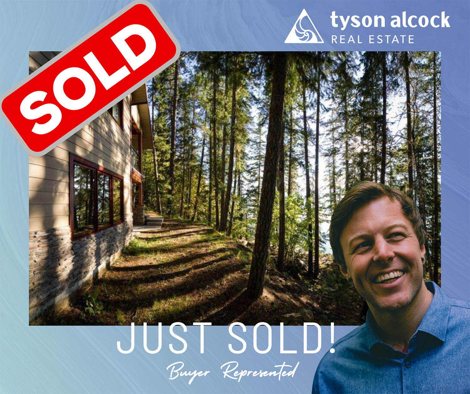 House in the forest with a sold sign, represented by Tyson Alcock Real Estate.